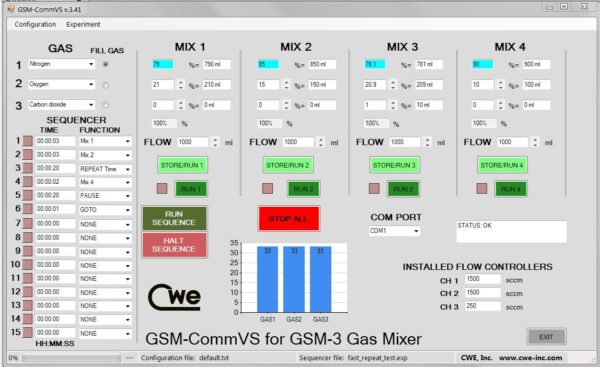 GSM-3 Gas Mixer GSM-Comm Software