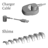 USB charging cable and sizing shims