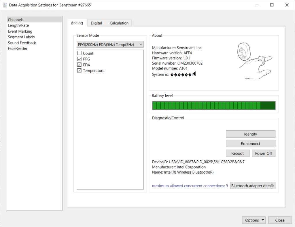 Research Ring Setup Dialog for AcqKnowledge